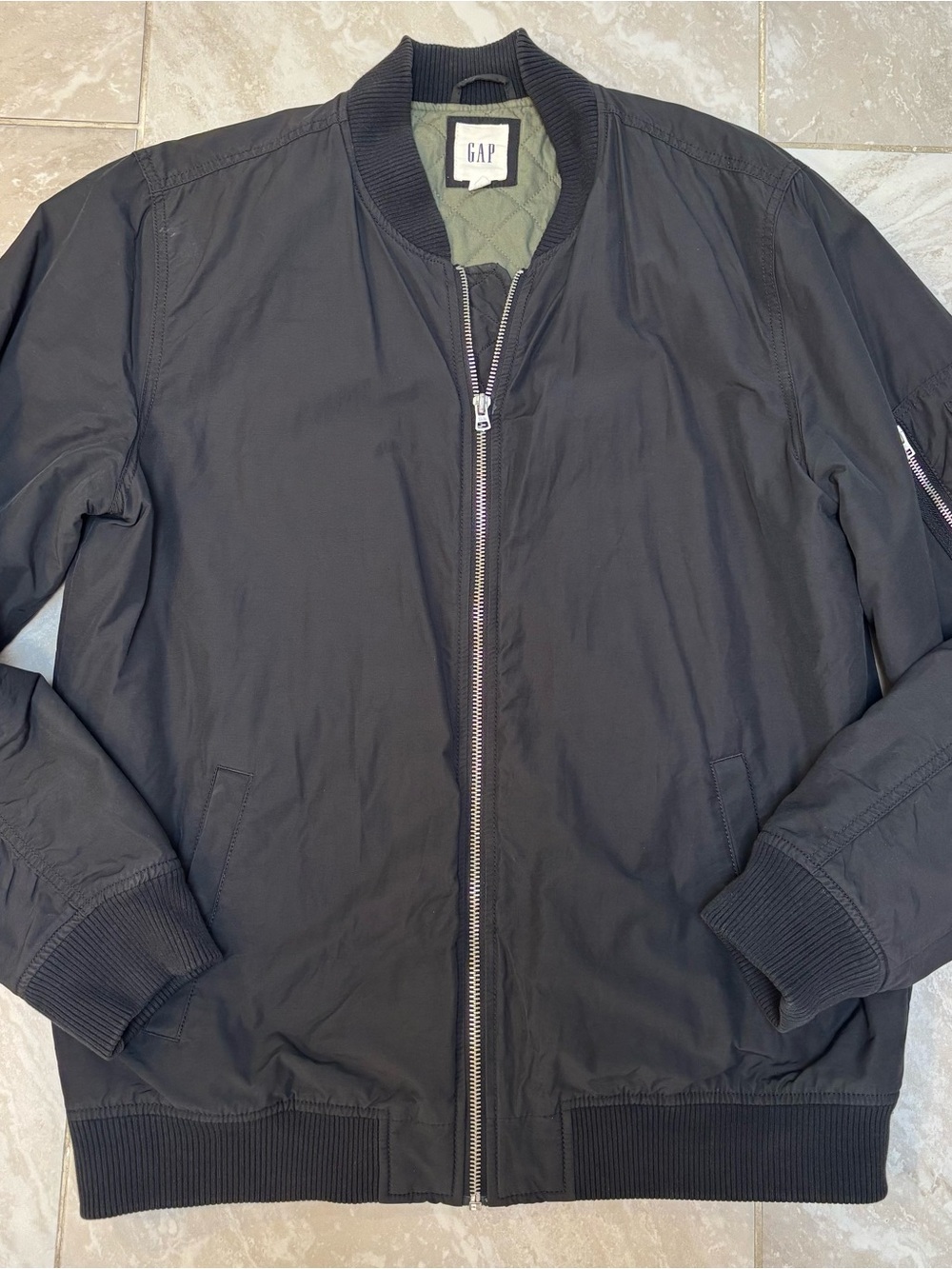 GAP Men's Charcoal Black Bomber Jacket L Tall
